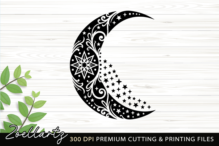 Celestial Moon SVG Cut File Floral Moon Mandala Silhouette