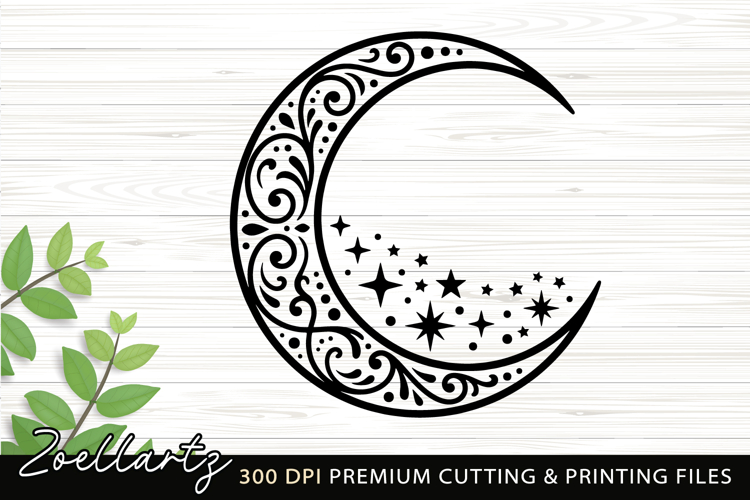 Celestial Moon SVG Cut File Floral Moon Mandala Silhouette