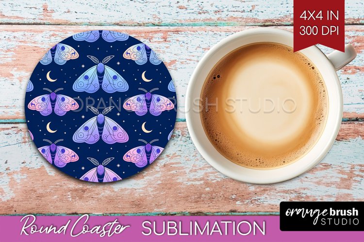 Celestial Moth Round Coaster - Moth Coaster PNG Sublimation