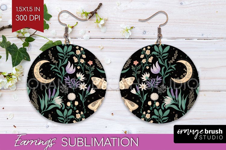 Celestial Moth Round Earrings - Moth PNG Sublimation