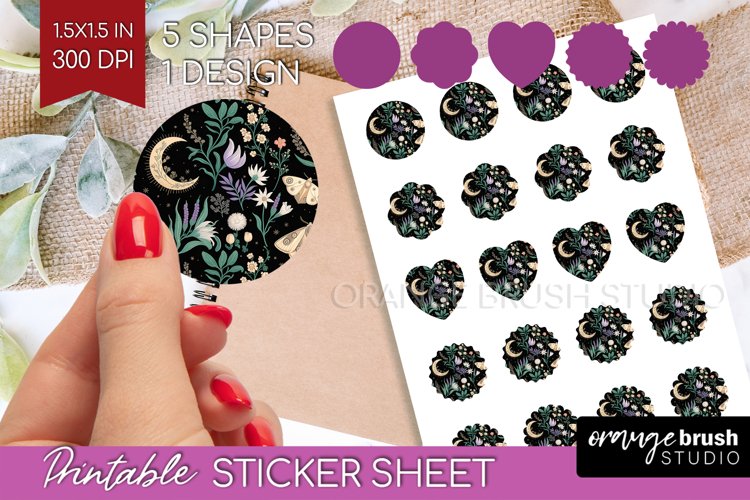 Celestial Moth Round Sticker - Moth Printable Sticker Sheet