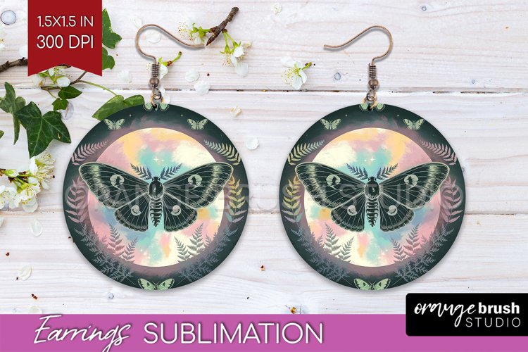 Celestial Moth Round Earrings - Moth PNG Sublimation