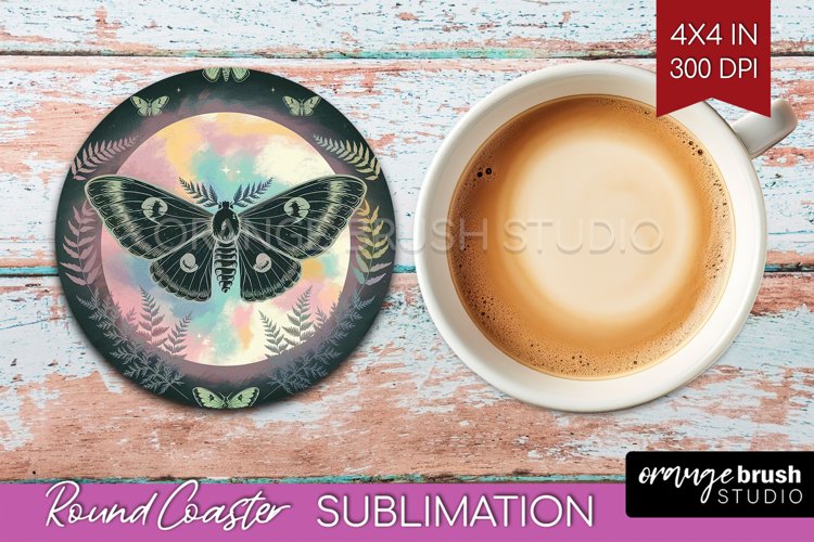 Celestial Moth Round Coaster - Moth Coaster PNG Sublimation