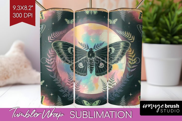 Celestial Moth Tumbler Wrap - Moth Tumbler PNG Sublimation