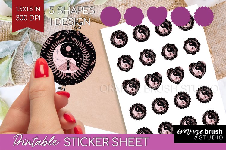Celestial Moth Round Sticker - Moth Printable Sticker Sheet