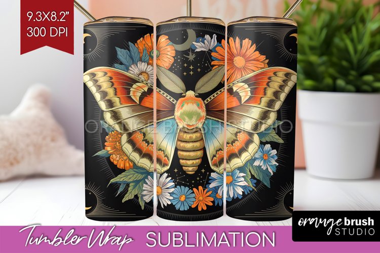 Celestial Moth Tumbler Wrap - Moth Tumbler PNG Sublimation