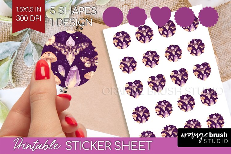 Celestial Moth Round Sticker - Moth Printable Sticker Sheet