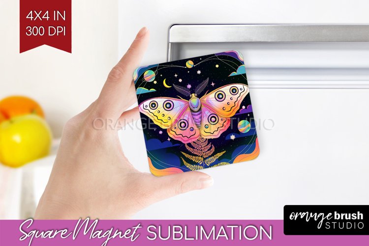 Celestial Moth Magnet Sublimation - Moth Square Magnet PNG