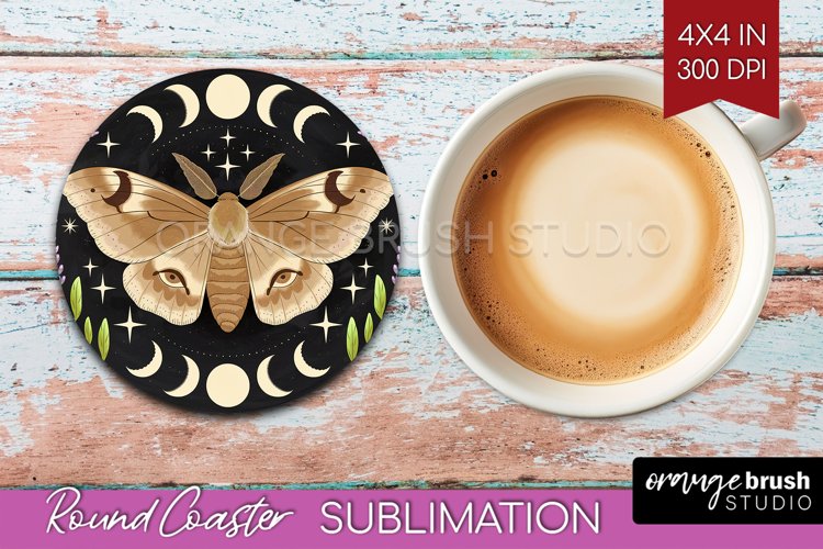 Celestial Moth Round Coaster - Moth Coaster PNG Sublimation
