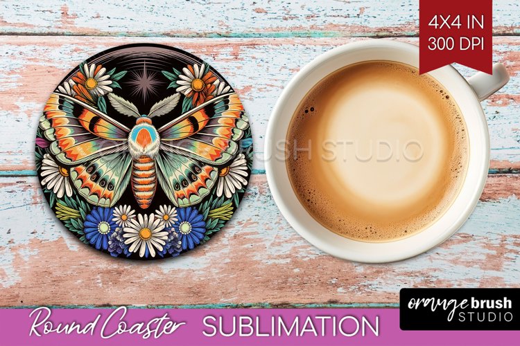 Celestial Moth Round Coaster - Moth Coaster PNG Sublimation