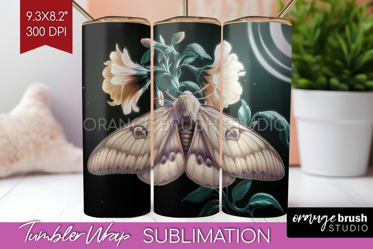 Celestial Moth Tumbler Wrap - Moth Tumbler PNG Sublimation