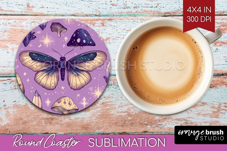 Celestial Moth Round Coaster - Moth Coaster PNG Sublimation