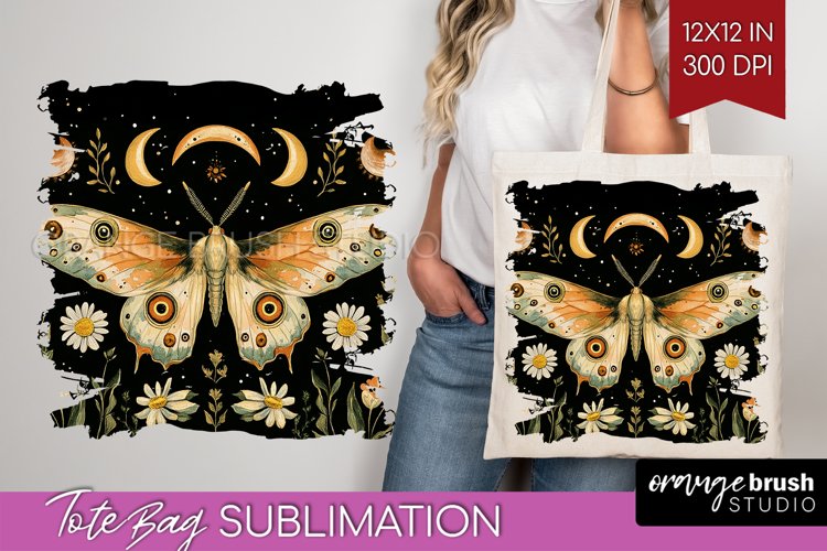 Celestial Moth Tote Bag - Moth Tote Bag PNG Sublimation