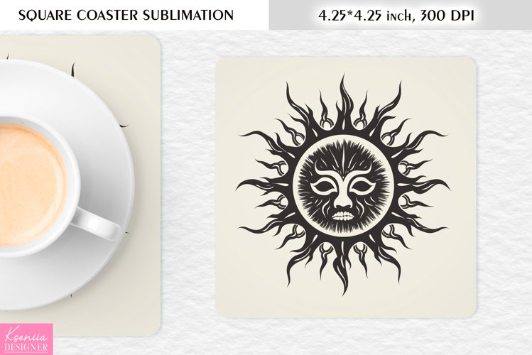 Magical Moon with Face |Celestial Square Coaster Sublimation example image 1