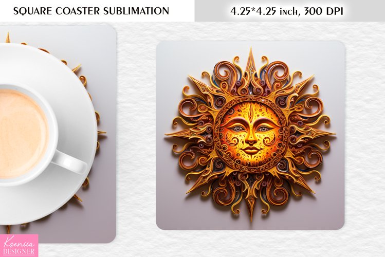 Magical Sun with Face |Celestial Square Coaster Sublimation