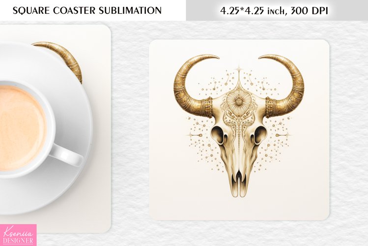 Magical Skull |Celestial Square Coaster Sublimation example image 1