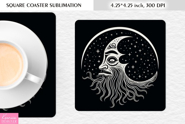 Magical Moon with Face |Celestial Square Coaster Sublimation