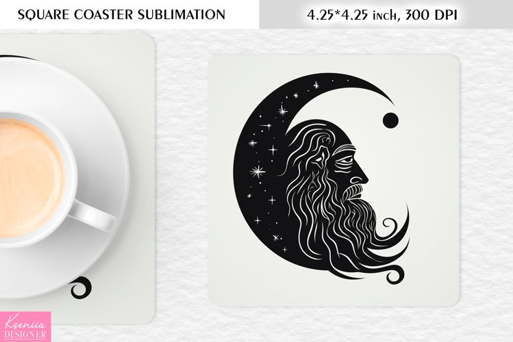 Magical Moon with Face |Celestial Square Coaster Sublimation