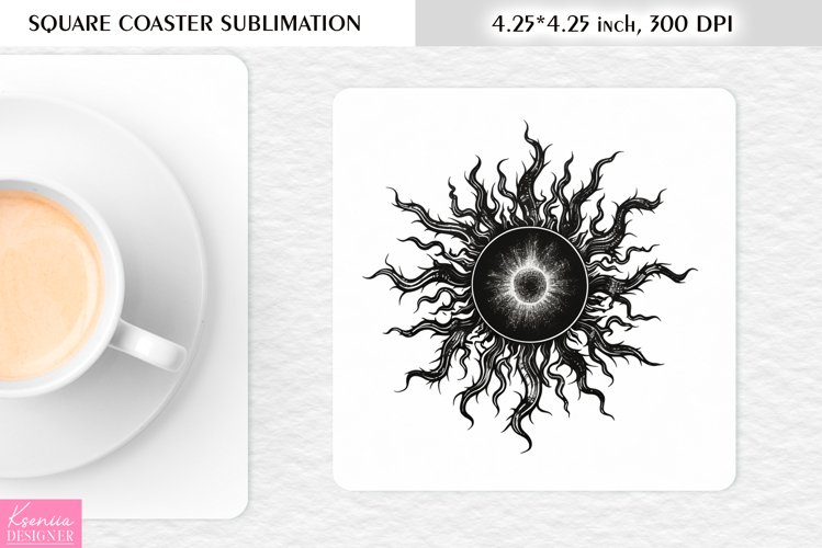 Magical Sun with Face |Celestial Square Coaster Sublimation example image 1