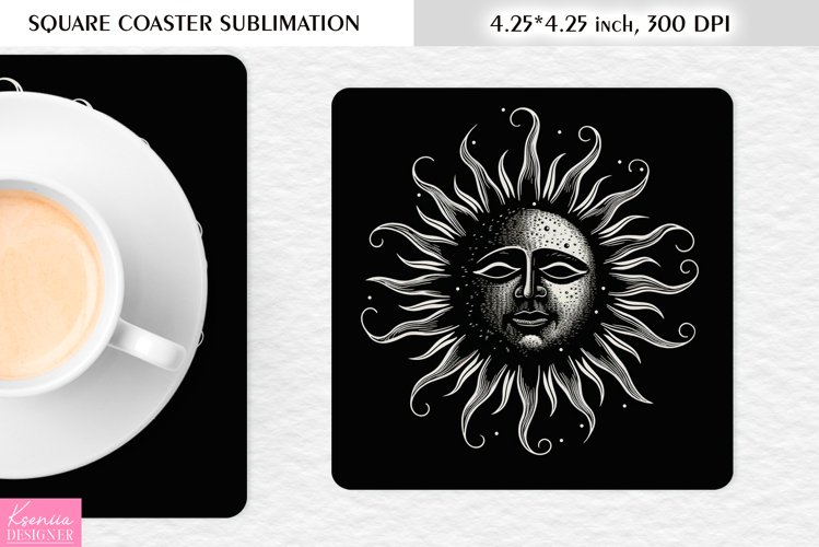 Magical Sun with Face |Celestial Square Coaster Sublimation