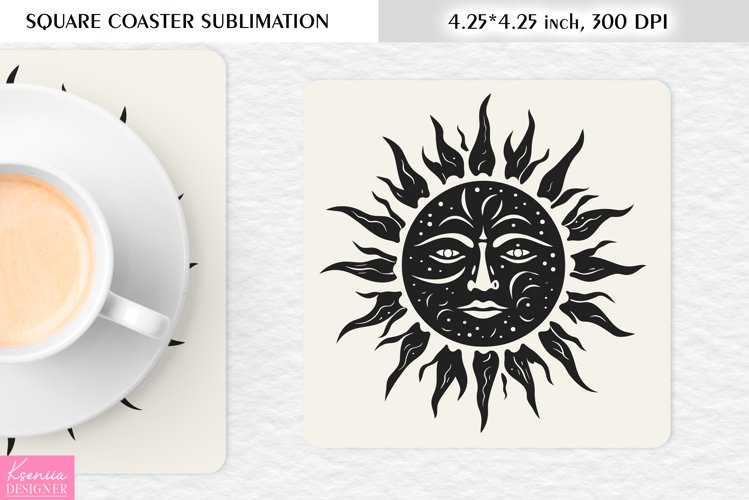 Magical Sun with Face |Celestial Square Coaster Sublimation example image 1