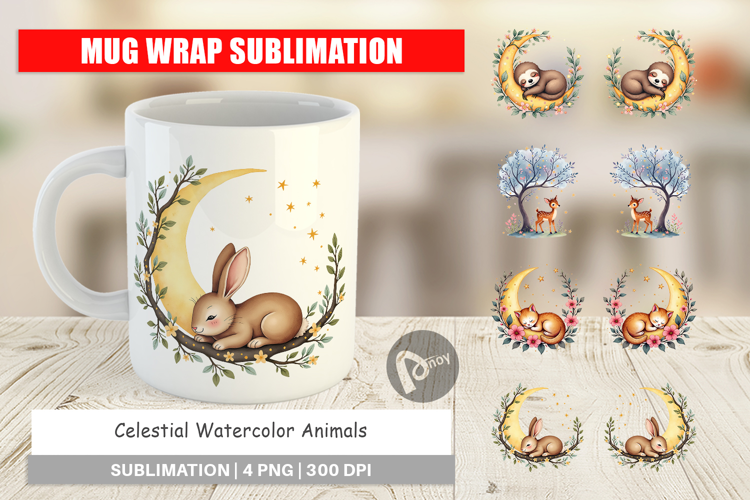 Mug Wrap Celestial Watercolor Animals