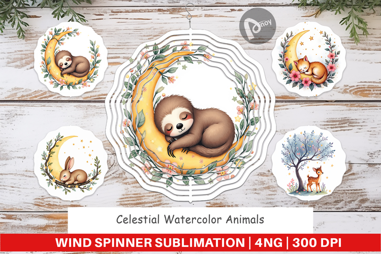 Wind Spinner Celestial Watercolor Animals