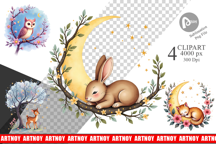 Celestial Watercolor Animals Clipart