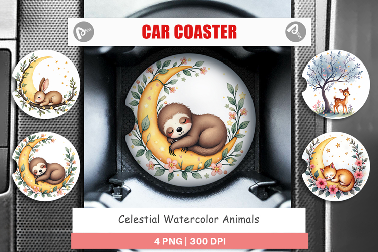 Car Coaster Celestial Watercolor Animals