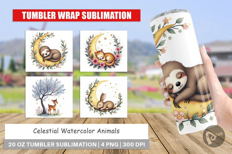 Tumbler Celestial Watercolor Animals