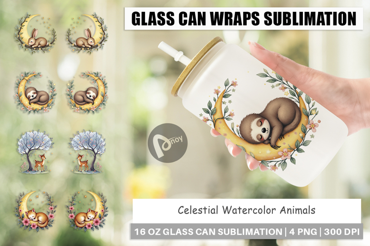 Glass Can Celestial Watercolor Animals
