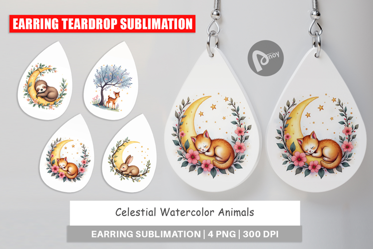Earring Celestial Watercolor Animals