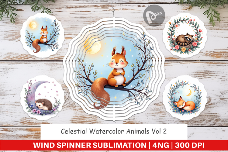 Wind Spinner Celestial Watercolor Animals