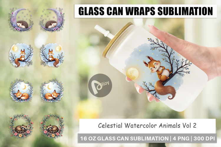 Glass Can Celestial Watercolor Animals