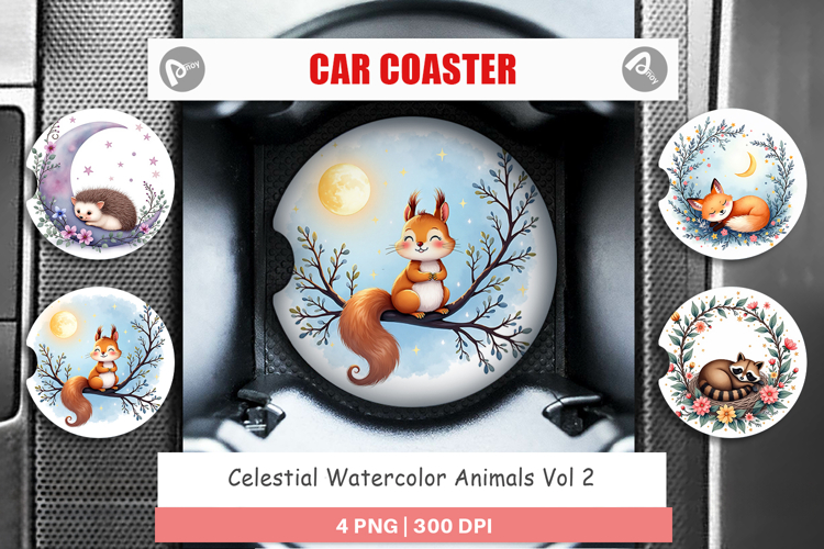 Car Coaster Celestial Watercolor Animals