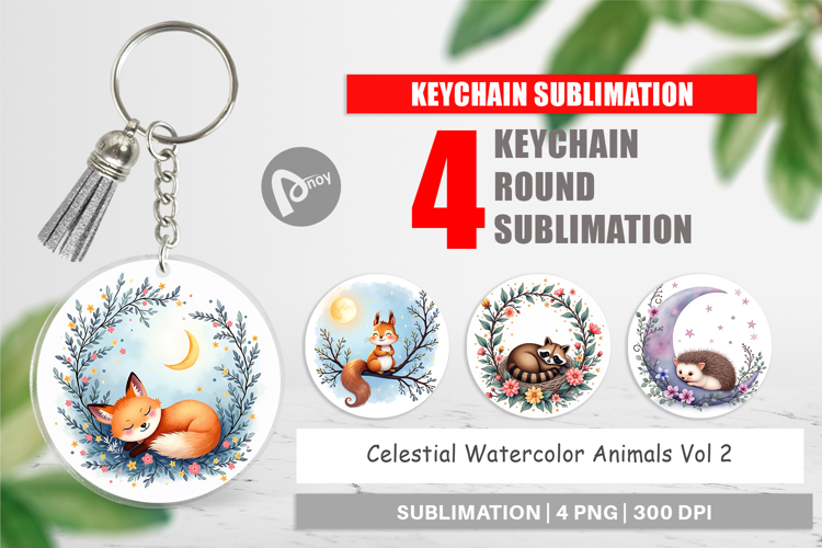 Keychain Celestial Watercolor Animals