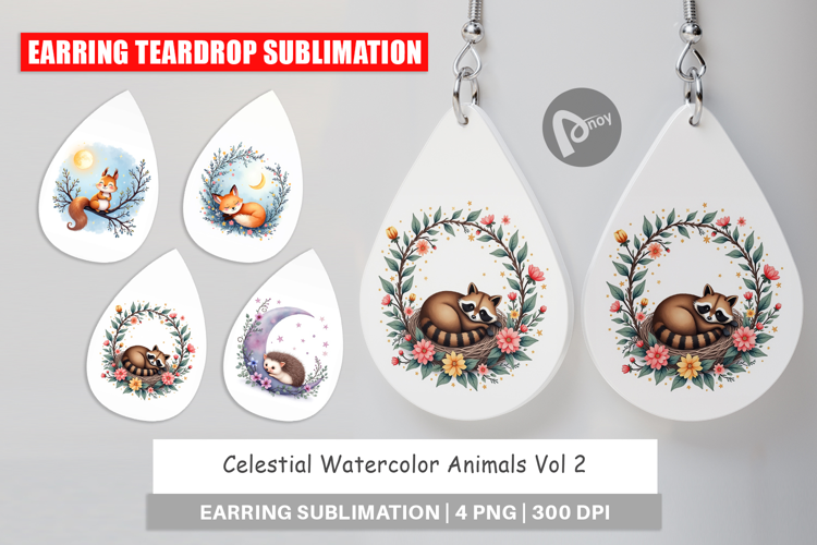 Earring Celestial Watercolor Animals