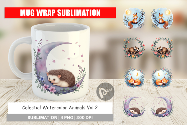 Mug Wrap Celestial Watercolor Animals