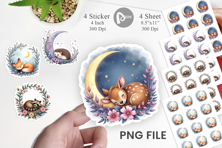 Celestial Watercolor Animals Sticker