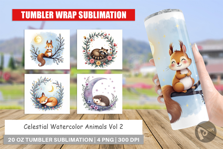 Tumbler Celestial Watercolor Animals
