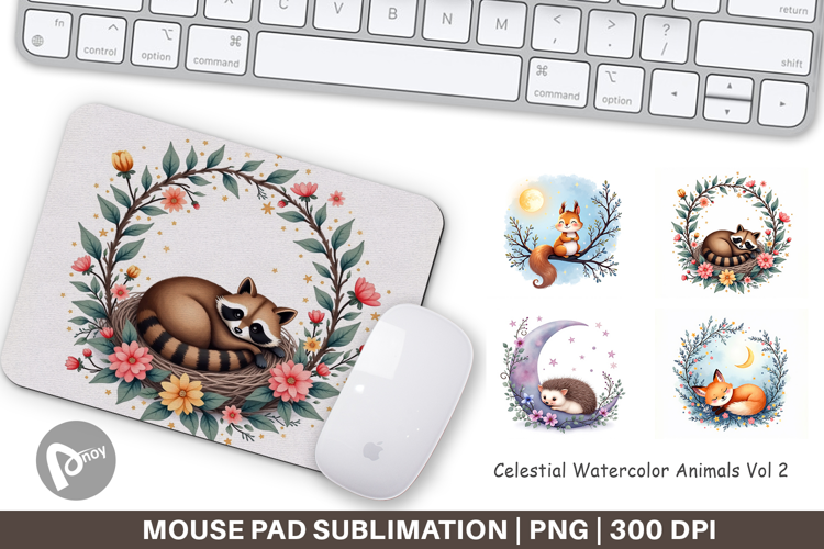 Mouse Pad Celestial Watercolor Animals