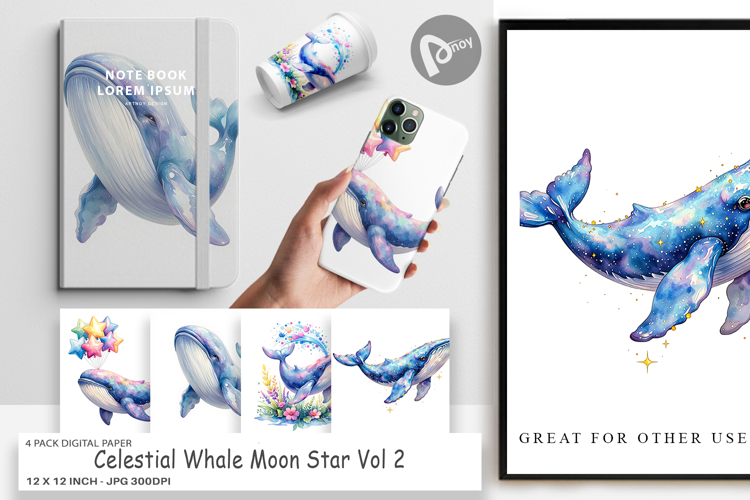 Celestial Whale Moon Digital Paper