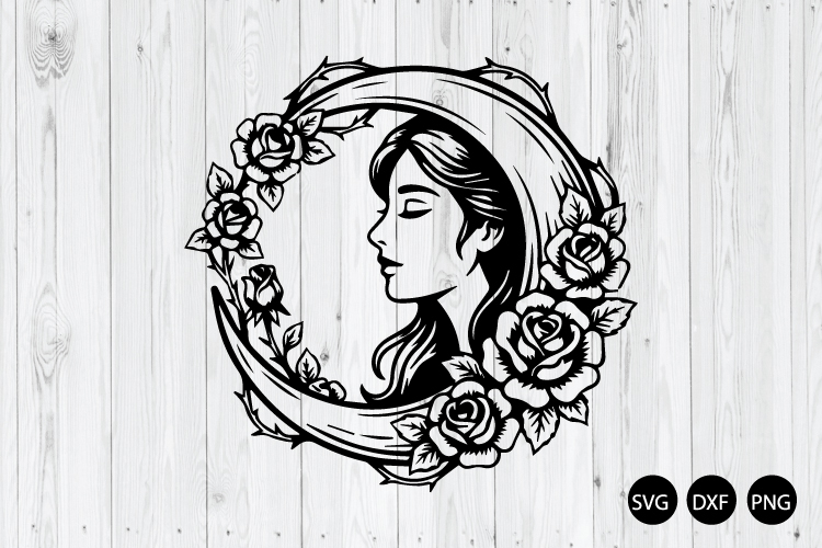 Celestial Woman Moon SVG, Mystery Lady SVG, Witch Moon SVG