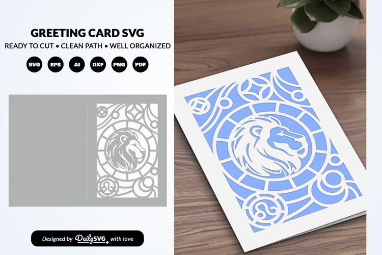 Leo Celestial Zodiac Card SVG Astrology Greeting Card