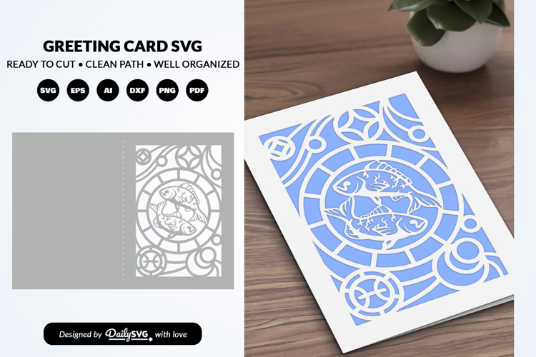 Pisces Celestial Zodiac Card SVG Astrology Greeting Card