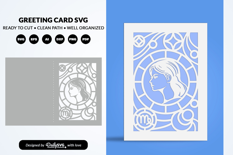 Virgo Celestial Zodiac Card SVG Astrology Greeting Car