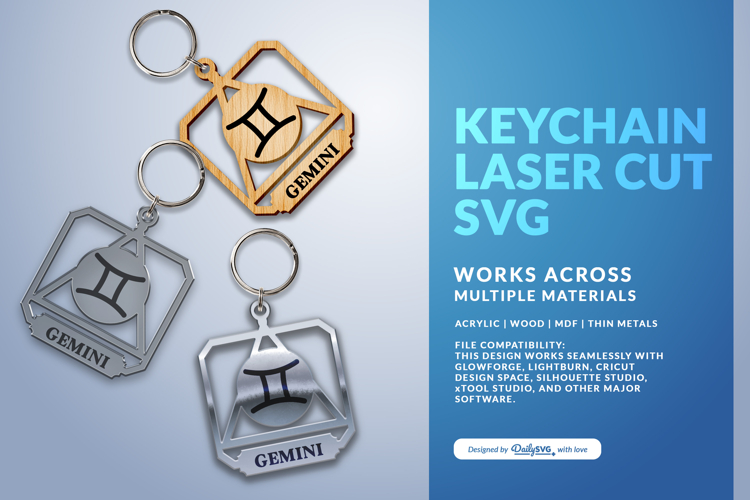 Celestial Zodiac Keychain Laser Cut SVG - Gemini