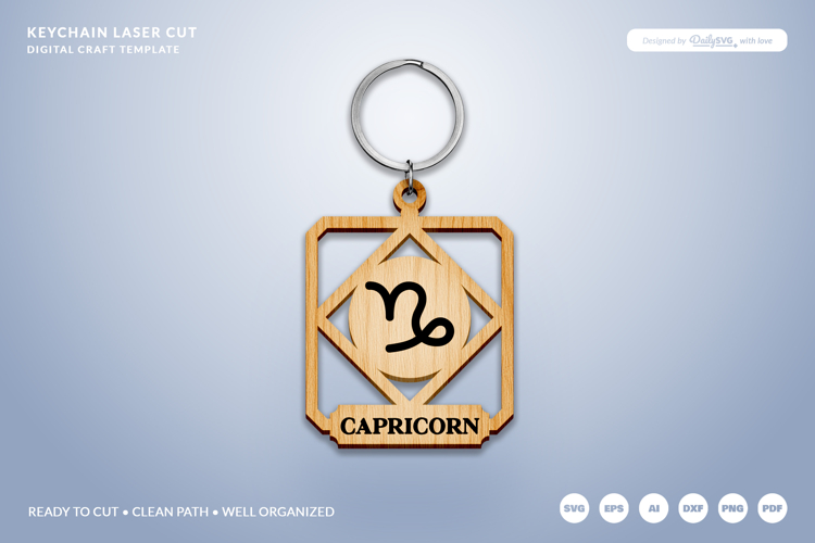 Celestial Zodiac Keychain Laser Cut SVG - Capricorn
