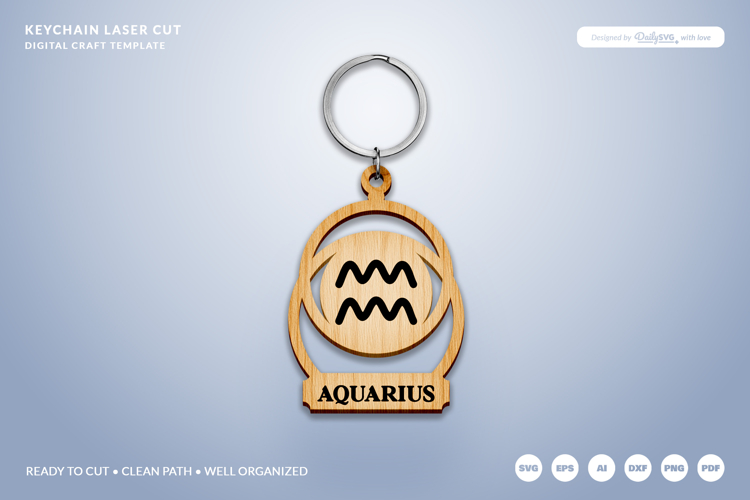 Celestial Zodiac Keychain Laser Cut SVG - Aquarius