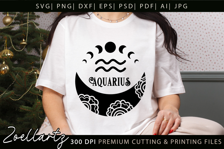 AQUARIUS Zodiac Sign SVG for Cricut Celestial moon SVG
